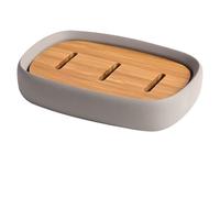 POPETPOP Portable Concrete Soap Dish Tray with Water Draining Feature Bamboo and Concrete Soap Case for Bathroom Sink and Travel Use Random Color