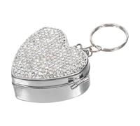 POPETPOP Portable Heart-Shaped Stainless Steel Pill Organizer Box Mini Travel Medicine Case with Diamond Decoration Small Pocket Vitamin Holder for Daily Medication Storage