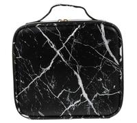 POPETPOP Portable Makeup Organizer Cosmetic Bag with Marble Pattern, Pu and Nylon Material, Metal Compartments, Enough Capacity for Eyeshadow and Lipstick, Stylish and Well Organized