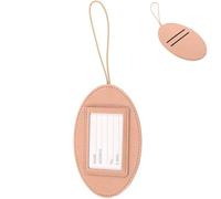 POPETPOP Portable Multi-Purpose Oval Pu Leather Elastic Card Holder Luggage Hanging Label Travel Suitcase Tag with Anti-Lost Pink Badge for Airport and Baggage Identification