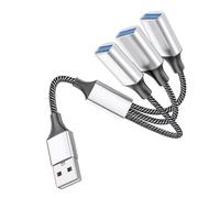 POPETPOP Portable USB 1 to 3 Port Splitter Cable with 5v/2a Maximum Output Aluminum Alloy and Nylon Material Fast Heat Dissipation Suitable for USB Fan and Flash Drive for Laptop and Car