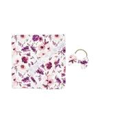 POPETPOP Printed with Headband Set, Deep Purple Floral Receiving Blanket, Soft Cotton Swaddling Wrap for Newborn Sleeping