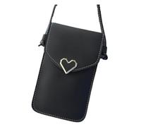 POPETPOP Pu Phone Pouch with Touchscreen Window and Heart Shape Design, Vintage Style Shoulder Bag for Women and Teens, Black Everyday Handbag for Shopping and Casual Use