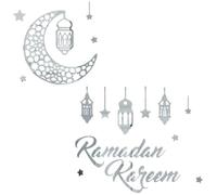 POPETPOP Ramadan Greetings Mirror Effect Decal Wall Sticker Moon and Star Shapes, Silver Acrylic Material, Easy to Stick and Practical for Decorating Your Home or Eid Party