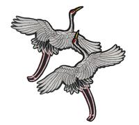 POPETPOP Red-Crowned Crane Embroidery Applique Patches Embroidered with Assorted Colour Threads 2pcs for Jeans and Shirts for Manual Crafts and Repairing Clothing Holes