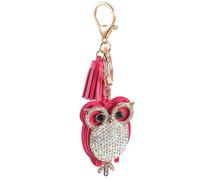 POPETPOP Red Leather Owl Keychain with Diamond Rhinestone Charm, Creative Metal Key Ring Bag Pendant, Elegant Owl Key Decoration for Car and Purse Accessories
