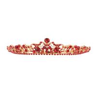 POPETPOP Red Rhinestone Bridal Headband for Wedding, Alloy Full Crystal Tiara Hair Crown, Red and Gold Women’s Hair Accessory for Brides and Party