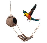 POPETPOP Reptile Hide and Cave with Ladder Natural Coconut Shell Hideout for Turtle Tank Decoration Lizard Habitat Ornament Terrarium Decor for Small Reptiles