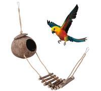 POPETPOP Reptile Hideout Coconut Shell with Ladder Decorative Gecko Hideaway and Shelter for Lizards and Small Animals Natural Terrarium Habitat Accessory