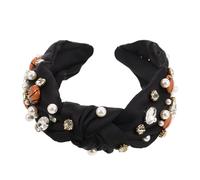 POPETPOP Retro Basketball Headband Knotted Crystal Design Women Pearls Knotted Headband for Party Basketball Game Day Funny Game Day for Women