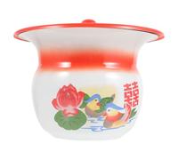 POPETPOP Retro Enamel Urinal Pot with Lid, Red Vintage Household Chamber Pot for ’ Potty Training and Home Bed Pan Use