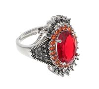 POPETPOP Retro Thai Silver Large Red Gemstone Ring for Women, Copper Material with Synthetic Gems, Easy to Wear and Match, Stylish Statement Finger Ring Gift for Different Occasions