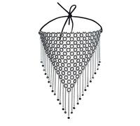 POPETPOP Rhinestone Tassel Face Mask with Black Mesh Band Crystal Face Cover Chain for Halloween Masquerade and Cosplay