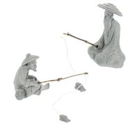 POPETPOP Sandstone Fisherman Statue Set 2.56 Inch Mini Fishing Figurines Aquarium Ornaments for Fish Tank Bonsai Garden Decoration