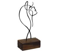POPETPOP Sculpture Abstract with Stable Wooden Base Synthetic Material Black Female Figure Metal Line Statue Ornament Desktop for Modern Office and Home Decor