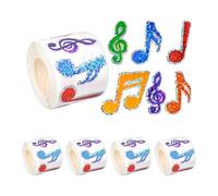 POPETPOP Self-Adhesive Music Stickers 5 Rolls, 500Pcs Colourful Notes for Piano Lessons, Classroom Rewards and Musical Instrument Decoration
