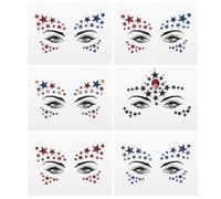 POPETPOP Self-Adhesive Rhinestone Star Face Stickers 6 Sheets Mixed Styles Glitter Eye Gems for Women Event Makeup