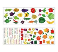 POPETPOP Self Adhesive Wall Sticker Fruit and Vegetable Alphabet Cartoon Design Learning Sticker for Classroom Bulletin Boards and Bedroom Décor PVC Easy to Peel and Stick Educational