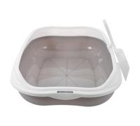 POPETPOP Semi-enclosed Small Kitten Litter Box Gray Plastic Cat Litter Pan with High Rim and Scoop Portable Open Cat Toilet for Indoor Use