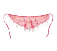 POPETPOP Sequin Mesh Belly Dance Face Veil with Tassels for Tribal Dance Performance, Breathable Egyptian Arabian Mask Scarf in Rose Red for Halloween and Festival Events