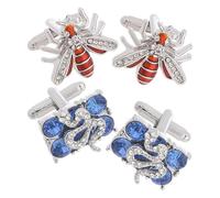 POPETPOP -shaped Rectangular Metal Cufflinks with Embedded Crystals, 2 Pairs Set for Men’s Dress Shirts, Retro Business Suit Accessories, Tuxedo Buttons and Clothes Jewelry for Formal