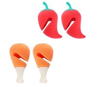 POPETPOP Silicone Pot Lid Lifters Spill-proof Lid Holders 4pcs with Comfortable Hand Feeling and Wear Resistance, Drumstick and Chili Shape for Cooking Splash Guard
