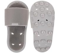 POPETPOP Silicone Shower Foot Scrubber Slippers with Suction Cup Non-Slip Sole Gray Foot Massager Slippers for Home Bathroom Use Men and Women
