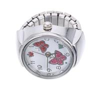 POPETPOP Silver Butterfly Finger Ring Watch, Mini Decorative Ring Jewelry Round Dial, Creative Ladies Finger Watch for Women’s Casual and Party Wear