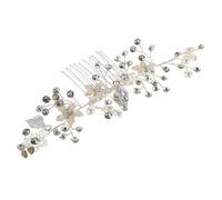 POPETPOP Silver Flower Bridal Comb with Pearl Rhinestone Leaves Crystal Wedding Hair Accessory for Brides and Bridesmaids Elegant French for Prewedding Photoshoots and Bridal Portraits