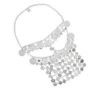 POPETPOP Silver Multi-layered Coin Face Veil for Belly Dance and Halloween Party, Alloy Tribal Mask with Unique Ancient Style, Comfortable to Wear and Easy Costume Pairing for Women