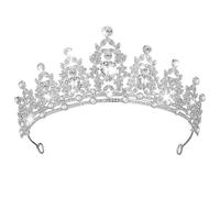 POPETPOP Silver Rhinestone Tiara Headband with Secure Fit and Comfortable to Wear for Women Classic Alloy Princess Crown Hair Accessory for Weddings and Birthday Parties