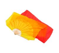 POPETPOP Simulation Silk Folding Dance Fan 1.2m Long Gradient Yellow Orange Red Belly Dance Fan for Adults Extended Handle for Performance and Practice