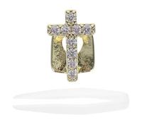 POPETPOP Single Gold Cross Tooth Cap with Copper Micro Inlaid Zirconia Decorative Teeth Jewelry Grill for Men and Women Hip-hop Style for Parties and Cosplay