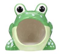 POPETPOP Small Animal House Ceramic Hamster Hideout Nest Cute Frog Shape Cave Critter Bath Hut Nest for Summer for Hamster Guinea Pigs Hedgehog Chinchilla Green