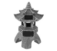POPETPOP Solar Powered Japanese Lantern Stone Garden Statue Outdoor Waterproof Resin Pagoda with Traditional Zen Design for Garden and Patio Decoration