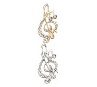 POPETPOP Sparkling Rhinestone Music Note Brooch Pin Elegant Silver Alloy Treble Clef Accessory 2pcs with Secure Clasp for Women for Hat or Bag, for Birthday Parties and Concerts
