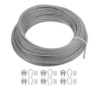 POPETPOP Stainless Steel Boat Lift Cable with Wire Clips and Thimbles, Marine-grade Sturdy Wire Cable for Yacht and Lifeboat Use in Marine Environments, High Load Capacity and Enhanced