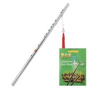POPETPOP Stainless Steel Dizi Flute Traditional Chinese Musical Instrument with Instruction Book Set for Beginners and Enthusiasts