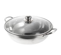 POPETPOP Stainless Steel Dual Compartment Hot Pot 32Cm Tempered Glass Lid Suitable for Family and Restaurant Cooking on Induction Cooktops