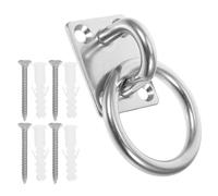 POPETPOP Stainless Steel Square Eye Plate with Ring 8mm, Ceiling and Wall Mount Hook Hardware with Screws, Heavy-duty Pad Eye Fixture for Hammock and Outdoor Play Equipment