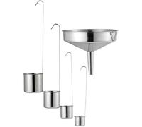 POPETPOP Stainless Steel Wine Ladle Set with Long Handle 5pcs (50ml, 100ml, 250ml, 500ml) and 16cm Oil Strainer Funnel for Kitchen Cooking and Home Use