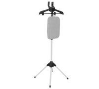 POPETPOP Standing Steamer Rack with Integrated Ironing Board, Adjustable Height 90-160cm, Black Aluminum Alloy and Cloth Construction, Foldable Clothes Drying Stand for Clothing