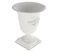 POPETPOP Tall Urn Vase Retro White Metal Urn Planter Pedestal Flower Pot Rustic Farmhouse Flower Holder for French Country Style Home Table Centerpiece Decor