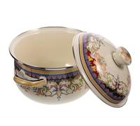 POPETPOP Thickened 22cm Enamel Soup Pot with Lid, Two-Handle Vintage Kitchen Cooking Stockpot for Stew, Milk, and Soup Compatible with Gas and Induction Cooktops