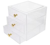 POPETPOP Three-layer Acrylic Tabletop Storage Box with Handles, Multi-functional Drawer Organizer for Headbands and Hair Clips, Cosmetic Display and Jewelry Storage