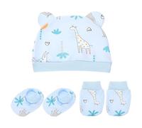 POPETPOP Three-piece Set Including Soft Turban Hat with Giraffe Pattern, Warm Mittens and Foot Covers, for Newborn to Keep Cozy and Protected
