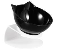 POPETPOP Tilted Elevated Cat Feeding Bowl, Raised Pet Food Feeder with Neck Protection, Black Single Bowl for Cats and Small Dogs