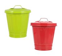 POPETPOP Trash Can Or Bathroom Vanity Counter-top 2pcs Small Iron with Lid for Prevention of Odor Spreading, Multipurpose Garbage Bin Desktop Suitable for Office Tabletop