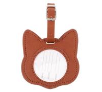 POPETPOP Travel Luggage Tag with PU Leather and Cat Design, Light Brown Sturdy Baggage Identifier for Flight Check-in Hand Luggage Use