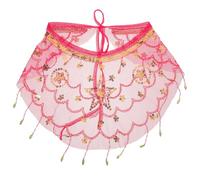 POPETPOP Tribal Mesh Belly Dance Face Veil with Sequin Tassels, Beaded Egyptian Costume Scarf for Women, Halloween Cosplay Accessory in Rose Red